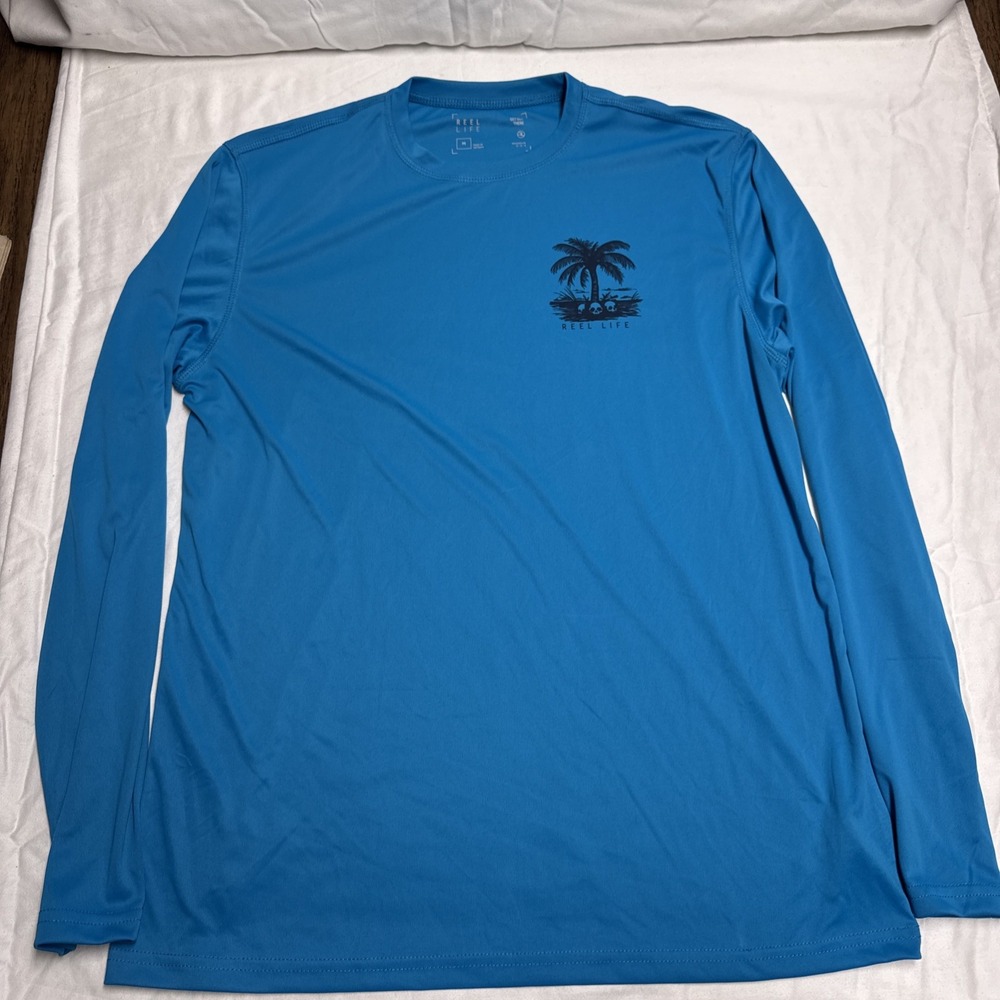 Reel Life Performance Blue Long Sleeve Crewneck T-Shirt Men's Medium Fishing New